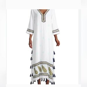 Roller Rabbit White Dress with Blue and Green Embroidery